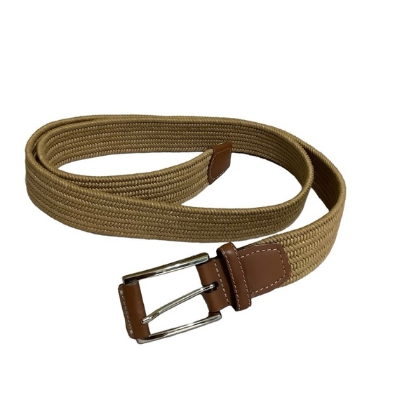Torino Stretch Leather and Braided Fabric Belt Sz 40 Tan Khaki - Picture 2 of 7